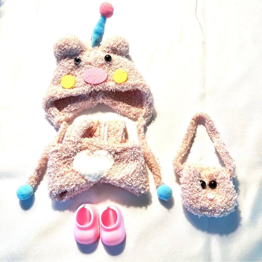 Adorable Pink Fuzzy Bear Labubu Doll Clothing Set - New - Picture 5 of 6